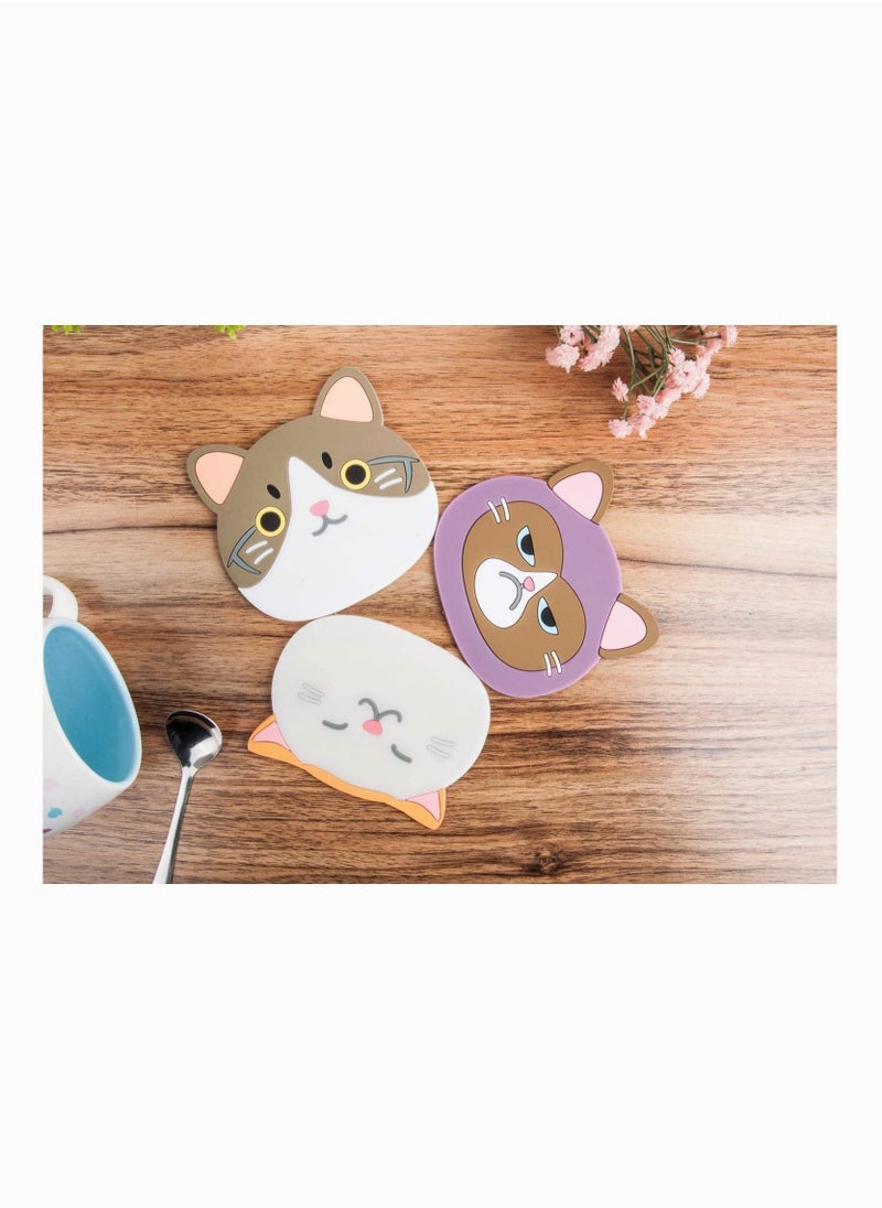 Y&D - Cup Mat, Qute Cat Silicone Rubber Coaster Any Table Type for Glass Tea- Best Housewarming Beverage, Drink, Home House Kitchen Decor Wedding Registry Gift Idea Size Drinking Glasses, 6Pcs - Image 1
