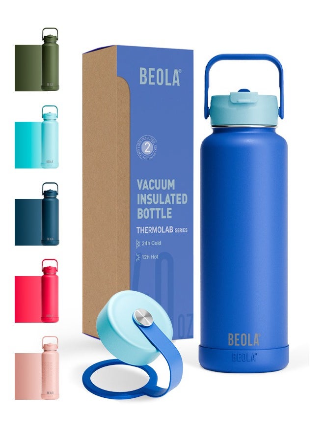 BEOLA 1200ml Water Bottle 18/8 Stainless Steel 304 Double Wall Insulated Thermos Bottle with a wide mouth, 2 lids included, Hot Cold Liquids Sports Bottle, 40oz (Lavender)  - Image 1