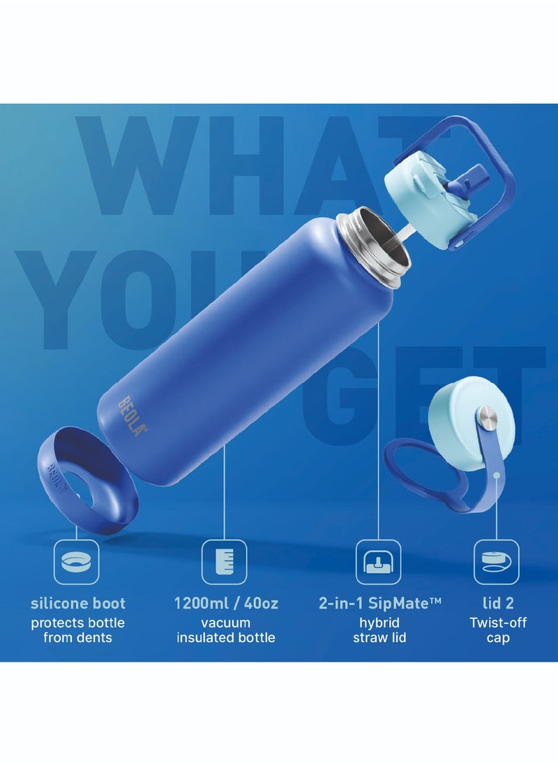 BEOLA 1200ml Water Bottle 18/8 Stainless Steel 304 Double Wall Insulated Thermos Bottle with a wide mouth, 2 lids included, Hot Cold Liquids Sports Bottle, 40oz (Lavender)  - Image 2