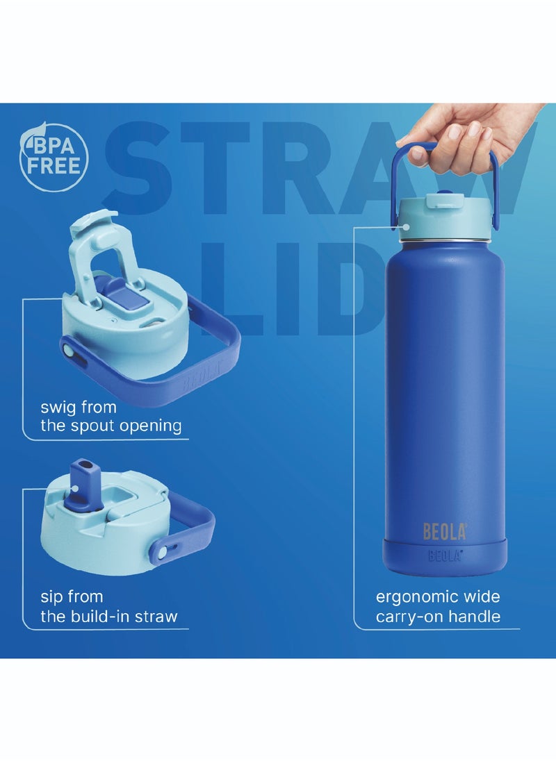 BEOLA 1200ml Water Bottle 18/8 Stainless Steel 304 Double Wall Insulated Thermos Bottle with a wide mouth, 2 lids included, Hot Cold Liquids Sports Bottle, 40oz (Lavender)  - Image 3