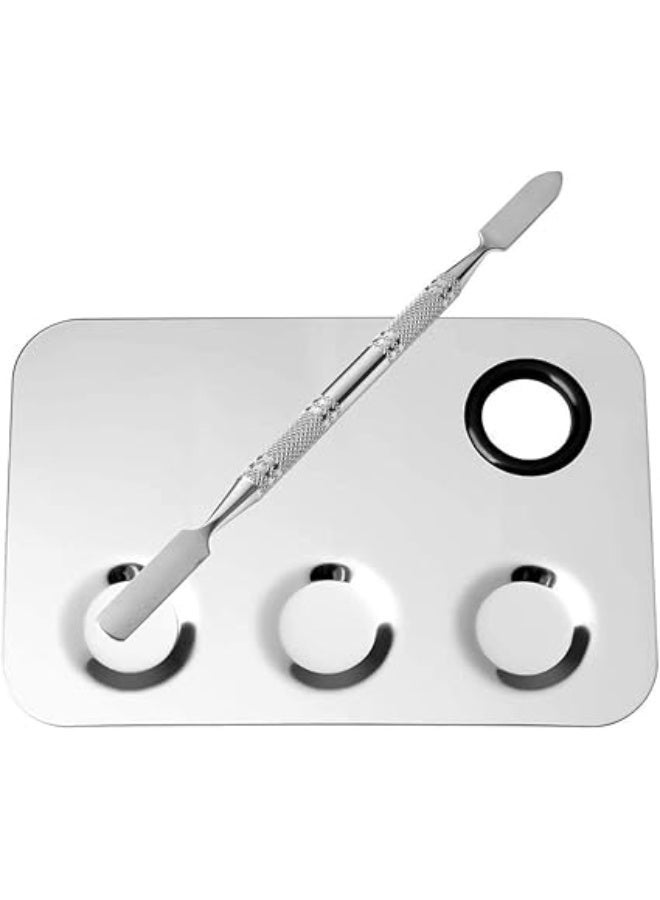 Makeup Palette, 6x4inch Stainless Steel Cosmetic Artist Mixing Palette with Spatula Tool for Nail Art Eye Shadow Eyelash Mixing Foundation (Silver) - Image 3
