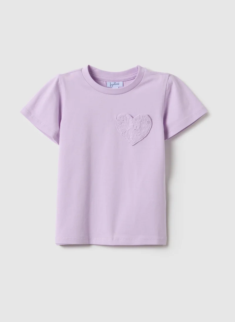 او في اس Ovs Regular Fit Purple Stretch Cotton Girl'S T-Shirt With Heart