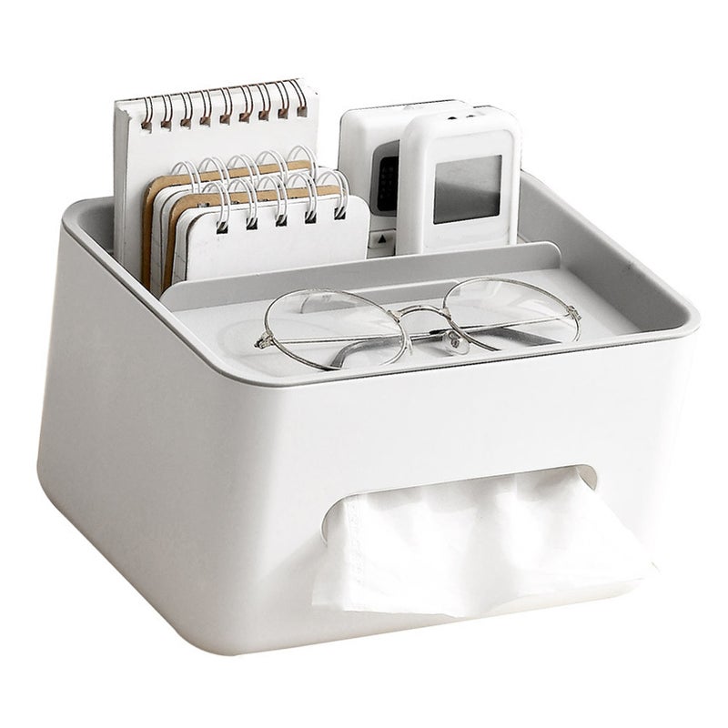 Multifunctional Tissue Box Cover: White Base Gray Lid, Premium PP Material - Decorative Rectangular Design, Remote Control Organizer for Home Living Room, Dining Room, Office - Image 5
