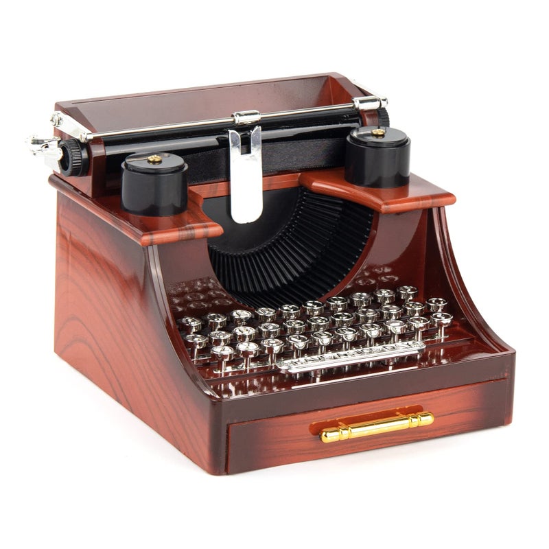 AUEAR Vintage Typewriter Music Box with Drawer Clockwork for Home Office Decoration