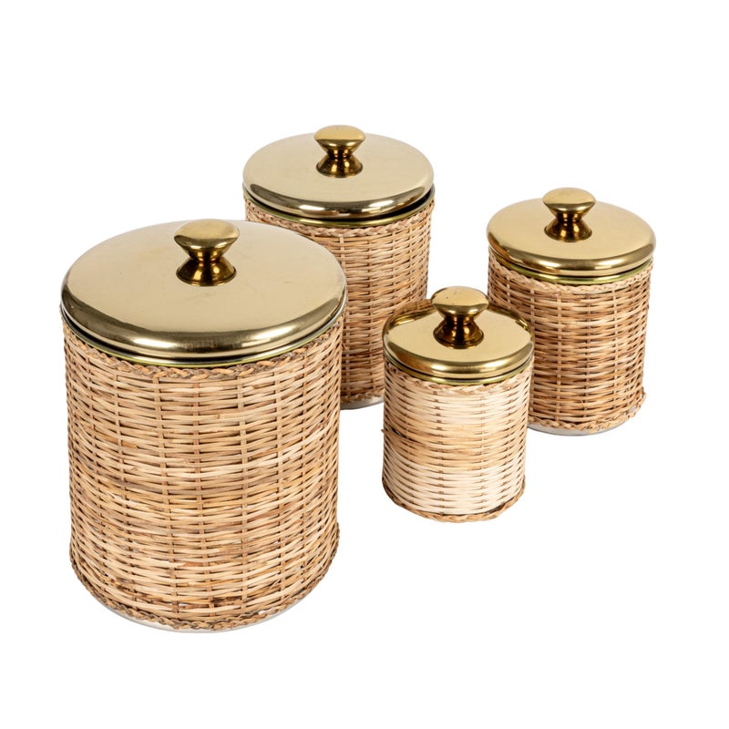 Creative CoOp Rattan Wrapped Stainless Steel Canisters Set of 4 Brass Finish