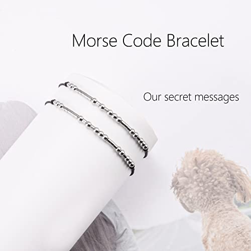 VU100 Distance Attraction Matching Charm Couples Relationship Bracelets, Handcuff Dinosaur Love Lock Morse Code Heart Sun Moon Bracelet For Best Friends Lovers Women Men Girls Boys, 10 ", Bead - Image 3