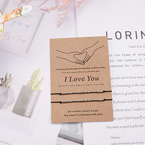 VU100 Distance Attraction Matching Charm Couples Relationship Bracelets, Handcuff Dinosaur Love Lock Morse Code Heart Sun Moon Bracelet For Best Friends Lovers Women Men Girls Boys, 10 ", Bead - Image 5