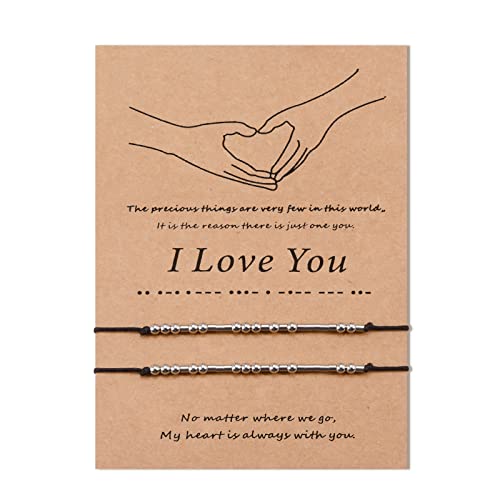 VU100 Distance Attraction Matching Charm Couples Relationship Bracelets, Handcuff Dinosaur Love Lock Morse Code Heart Sun Moon Bracelet For Best Friends Lovers Women Men Girls Boys, 10 ", Bead - Image 1