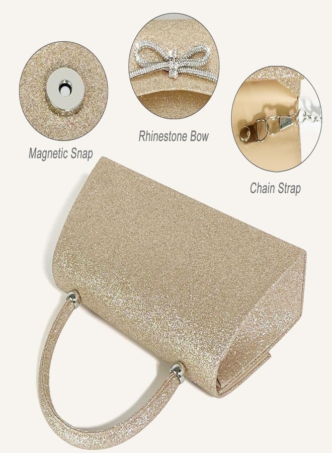 Trisapu Womens Evening Bag Sparkly Bow Clutch Purse Wedding Party Purses Glitter Rhinestone Cocktail Prom Handbags Gold - Image 5