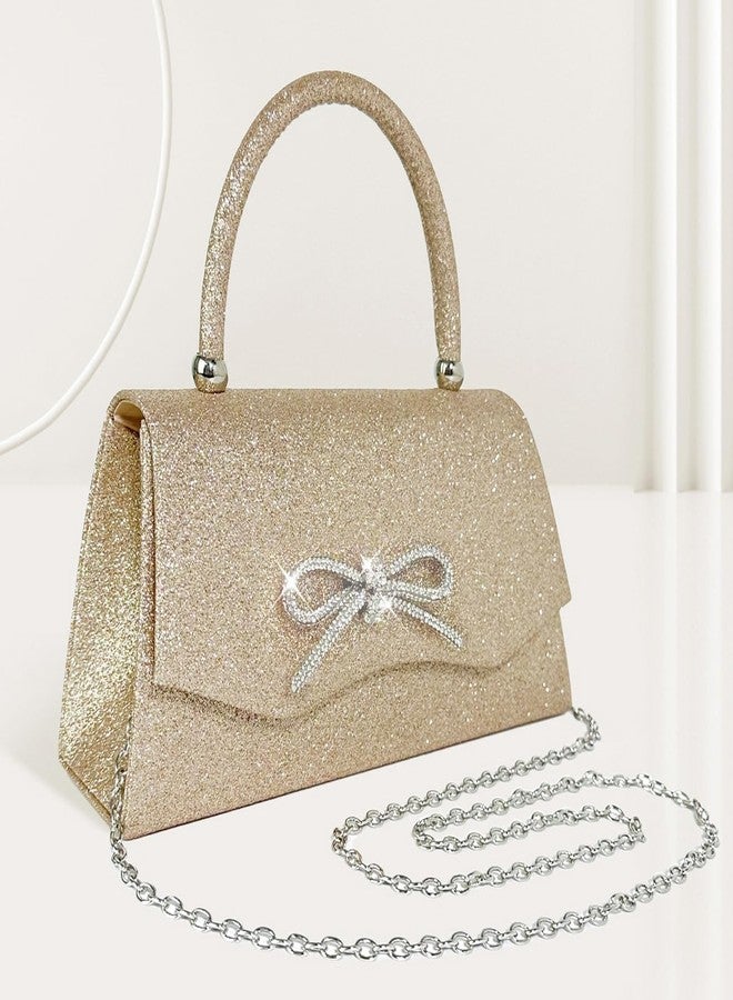 Trisapu Womens Evening Bag Sparkly Bow Clutch Purse Wedding Party Purses Glitter Rhinestone Cocktail Prom Handbags Gold - Image 3