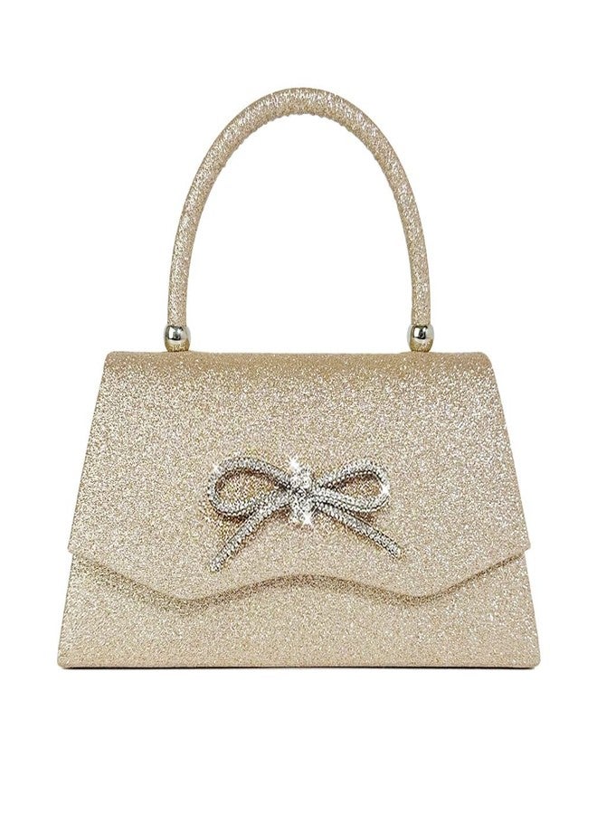 Trisapu Womens Evening Bag Sparkly Bow Clutch Purse Wedding Party Purses Glitter Rhinestone Cocktail Prom Handbags Gold - Image 1
