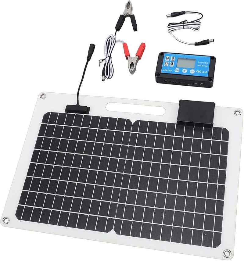 شاحن بطارية السيارة بالطاقة الشمسية 100 واط، مزدوج الجهد، شحن سريع عبر USB مع حماية - Image 1