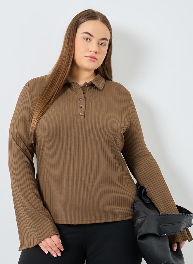 ستايلي تيشيرت بولو بمقاس كبير وأكمام طويلة - Image 1