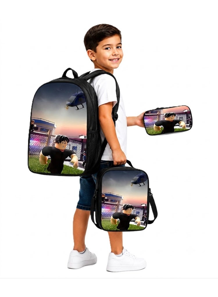 Backpack A uniquely designed school backpack set for children, consisting of 3 pieces (backpack + pencil case + lunch bag), suitable for elementary school students and children aged 5 to 10 years, for daily use and school. - Image 1