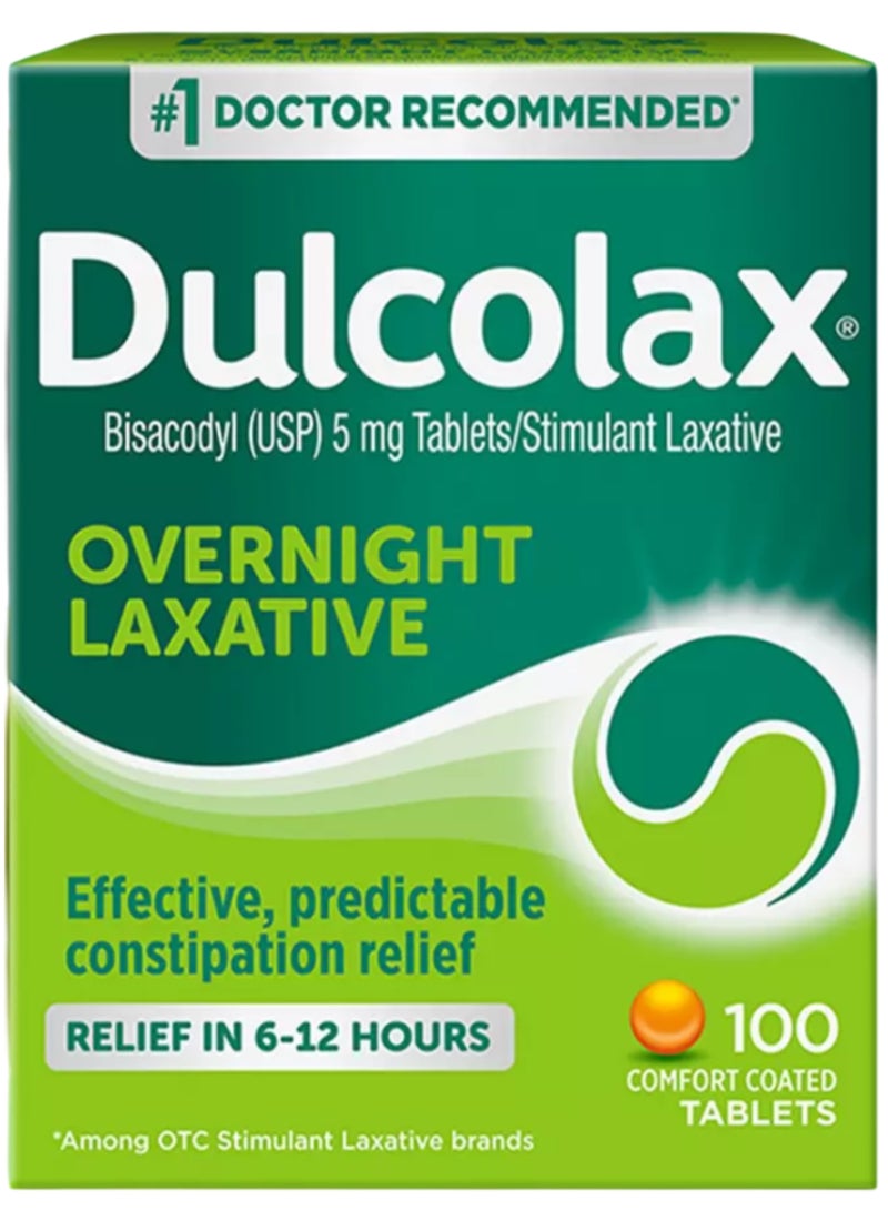 DULCOLAX Stimulant Laxative, Overnight Relief, 100 Comfort Coated Tablets - Image 1