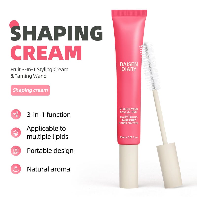 BAISEN DIARY Hair Cactus Fruit 3-in-1 Hair Styling Cream & Flyaway Taming Wand â€“ Sleek Finish, Frizz Control, Edge Smoothing & Hair Shine | Natural Oils Formula | Lightweight, Non-Greasy, Travel Size Styling Stick - Image 2