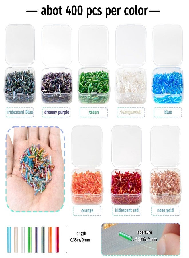 AOUXSEEM 6112pcs 2x9mm Glass Tube Beads Kit with Individual Case, 8 Shiny Iridescent Colors Slim Beads and Seed Beads Faux Pearl Beads for DIY Earrings Bracelets Necklaces Tassels Jewelry Craft Gift Making - Image 2