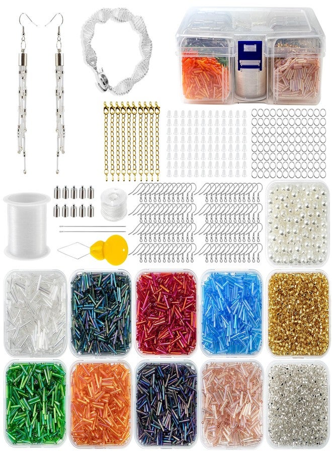 AOUXSEEM 6112pcs 2x9mm Glass Tube Beads Kit with Individual Case, 8 Shiny Iridescent Colors Slim Beads and Seed Beads Faux Pearl Beads for DIY Earrings Bracelets Necklaces Tassels Jewelry Craft Gift Making - Image 1