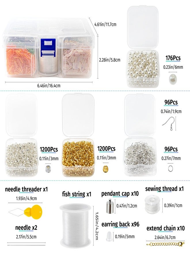 AOUXSEEM 6112pcs 2x9mm Glass Tube Beads Kit with Individual Case, 8 Shiny Iridescent Colors Slim Beads and Seed Beads Faux Pearl Beads for DIY Earrings Bracelets Necklaces Tassels Jewelry Craft Gift Making - Image 3