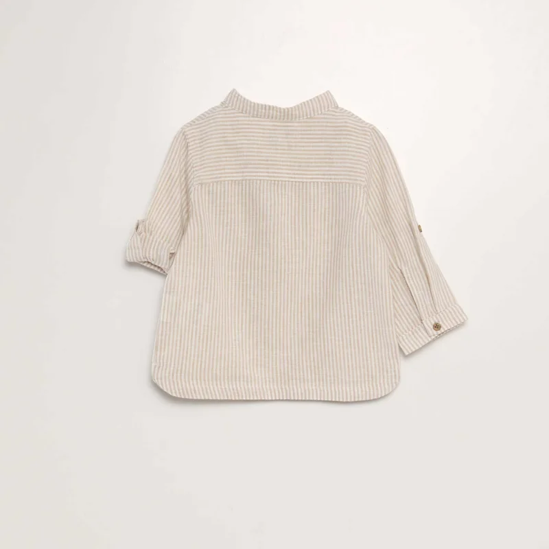 Kiabi Striped Linen Blend Shirt White