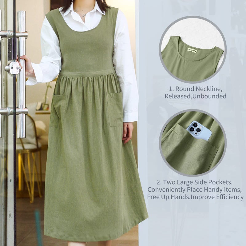 KKTOCHVC Premium Plus Size Apron with Pockets Adjustable Waistline Bib Apron,Soft Cotton Blend Apron Pinafore Dress for Baking Cooking Gardening(XL,Green) - Image 3