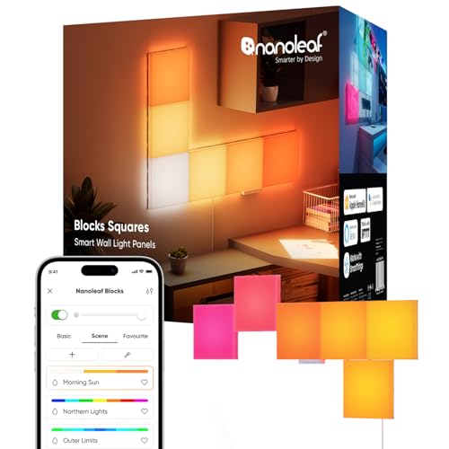 Nanoleaf Smart LED Light Panels 6 Pack, Blocks Squares Wall Lights with Music Sync, WiFi Smarter Kit RGBW Gaming Lights Compatible with Alexa, DIY Wall Decor Light for Bedroom - Image 1