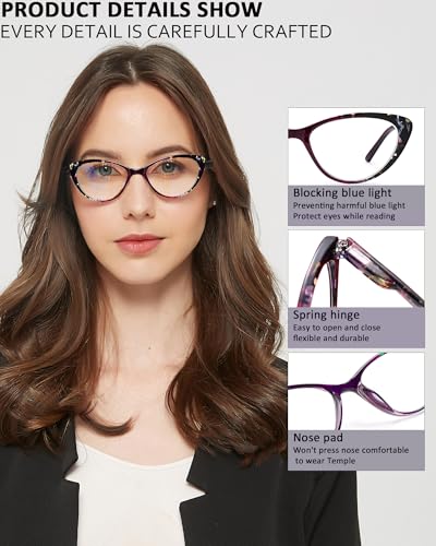 EYEURL Cat Eye Blue Light Blocking Glasses for Womens - 2 Pairs Lightweight Blue Screen Computer Eyeglasses Anti Glare Glasses - Image 4