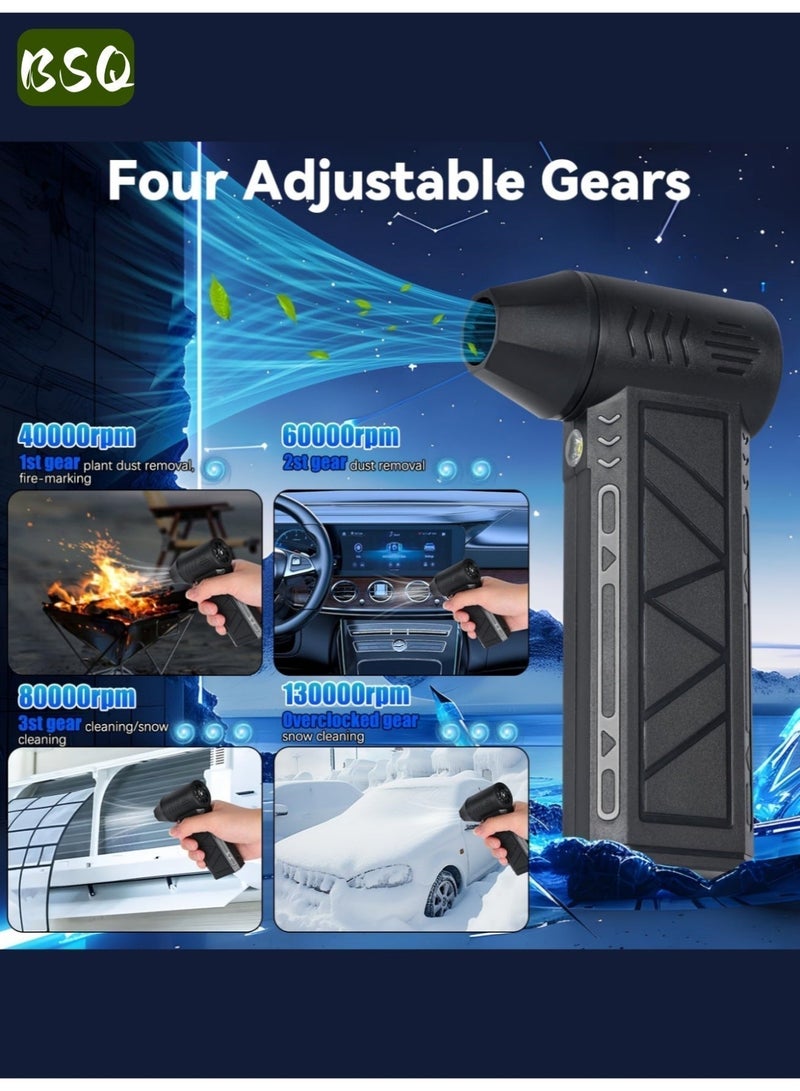BSQ Handheld Cordless Car Vacuum Cleaner & Air Duster Blower, 130000RPM High Power Turbo Fan with LED Light, 4 Adjustable Speeds Rechargeable Mini Blower for Car, Computer, Keyboard, Home Outdoor Cleaning, Black - Image 5