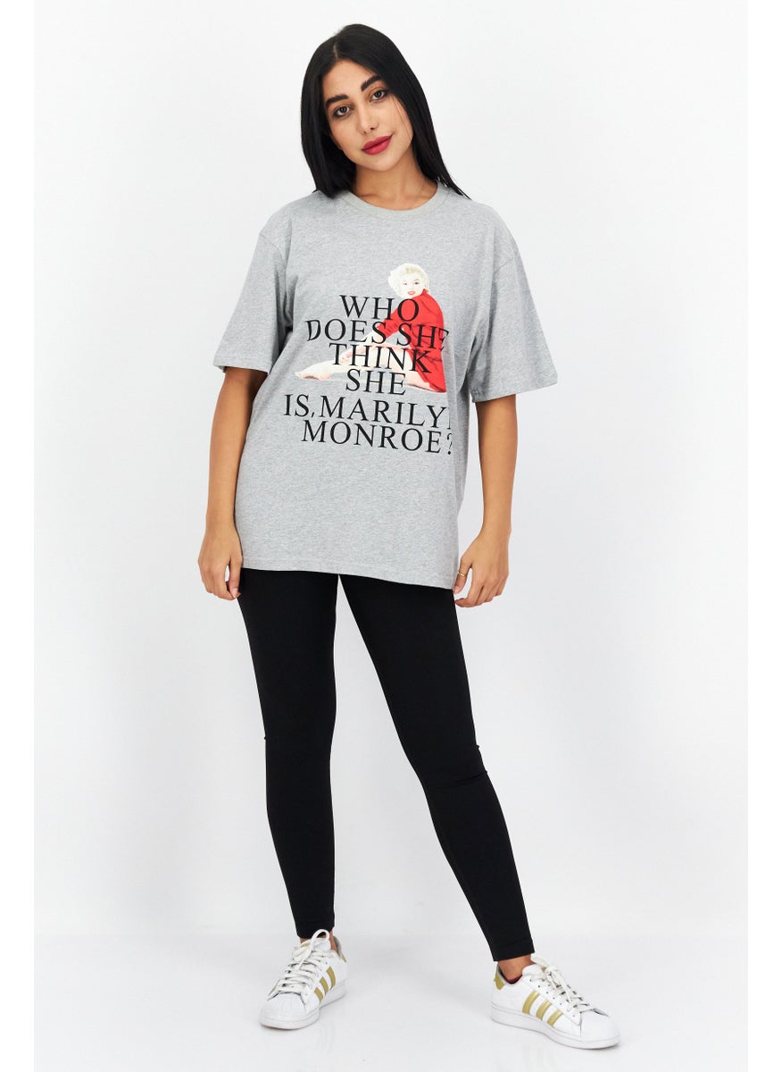 Marilyn Monroe - Women Oversized Crew Neck Short Sleeve Graphic T-shirt, Grey Heather - Image 1