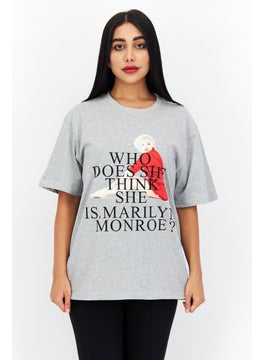 Women Oversized Crew Neck Short Sleeve Graphic T-shirt, Grey Heather