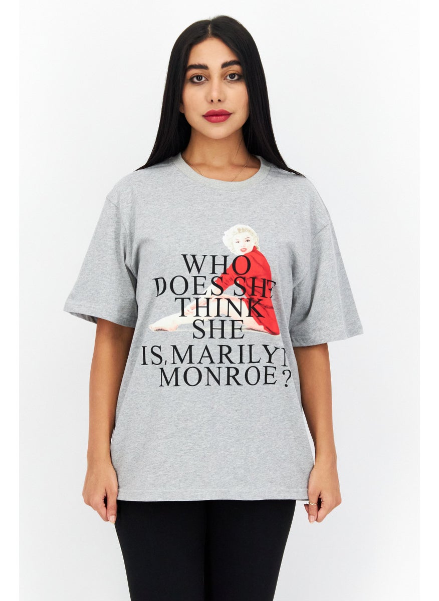 Marilyn Monroe - Women Oversized Crew Neck Short Sleeve Graphic T-shirt, Grey Heather - Image 1