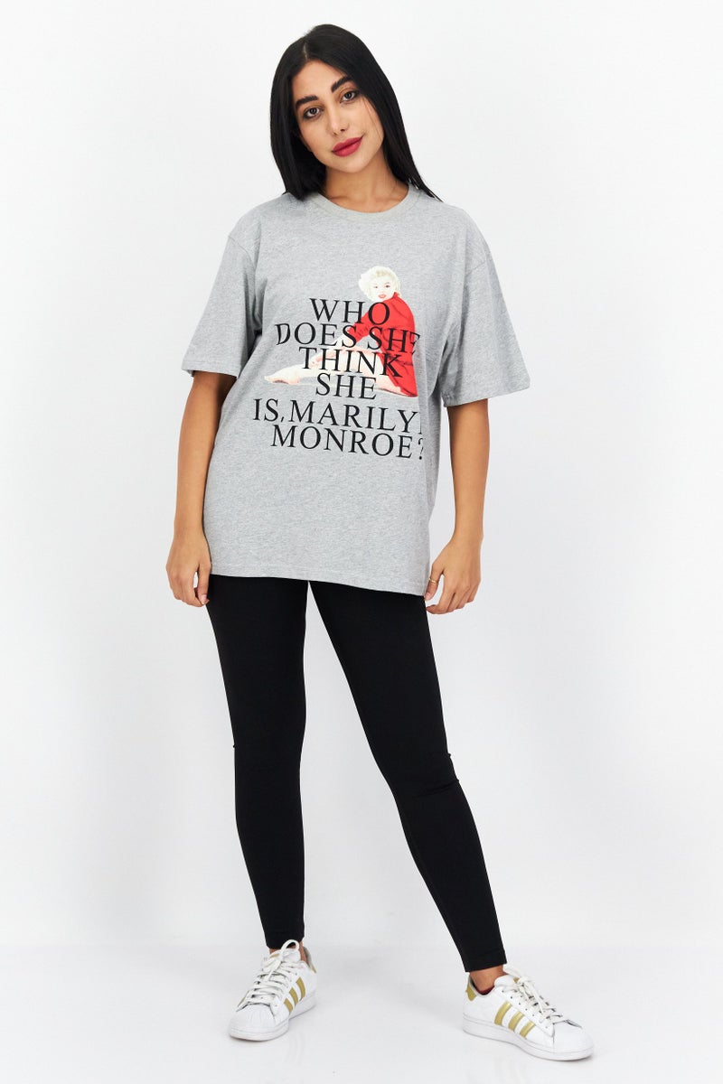 Marilyn Monroe Women Oversized Crew Neck Short Sleeve Graphic T-shirt, Grey Heather - Image 4