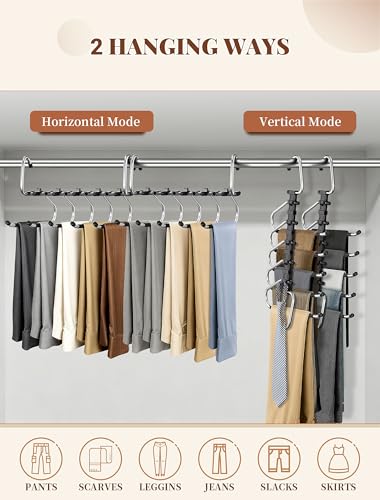 MERDTTES Pants Hangers 2 Pack Space Saving Metal Closet Organizer, Anti-Slip Design, Multi-Layer Space Saving Hangers, Closet Organizers and Storage for Jeans, Trousers, Skirts, Scarves, Slacks, Black - Image 4