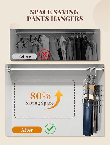 MERDTTES Pants Hangers 2 Pack Space Saving Metal Closet Organizer, Anti-Slip Design, Multi-Layer Space Saving Hangers, Closet Organizers and Storage for Jeans, Trousers, Skirts, Scarves, Slacks, Black - Image 2