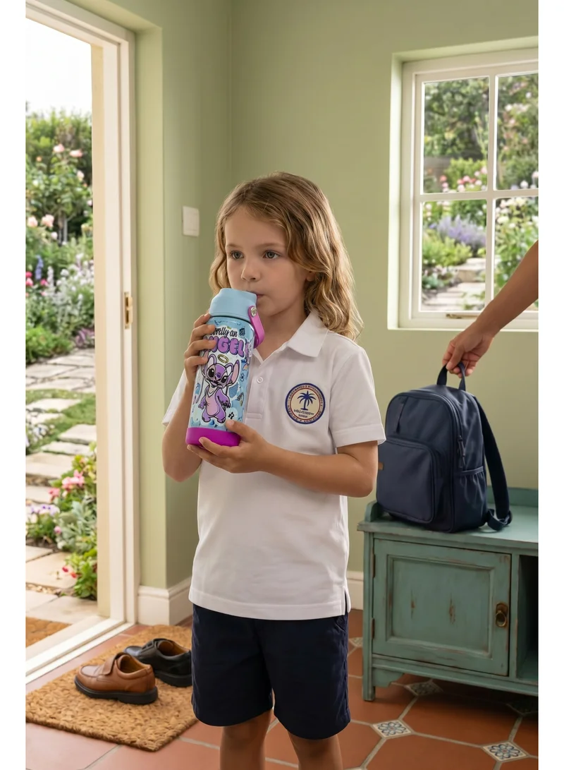 ديزني Disney Stitch Stainless Steel Water Bottle 500ml – Official Lilo & Stitch Angel Insulated Water Bottle, Leakproof Reusable Travel Drink Bottle with Carry Handle