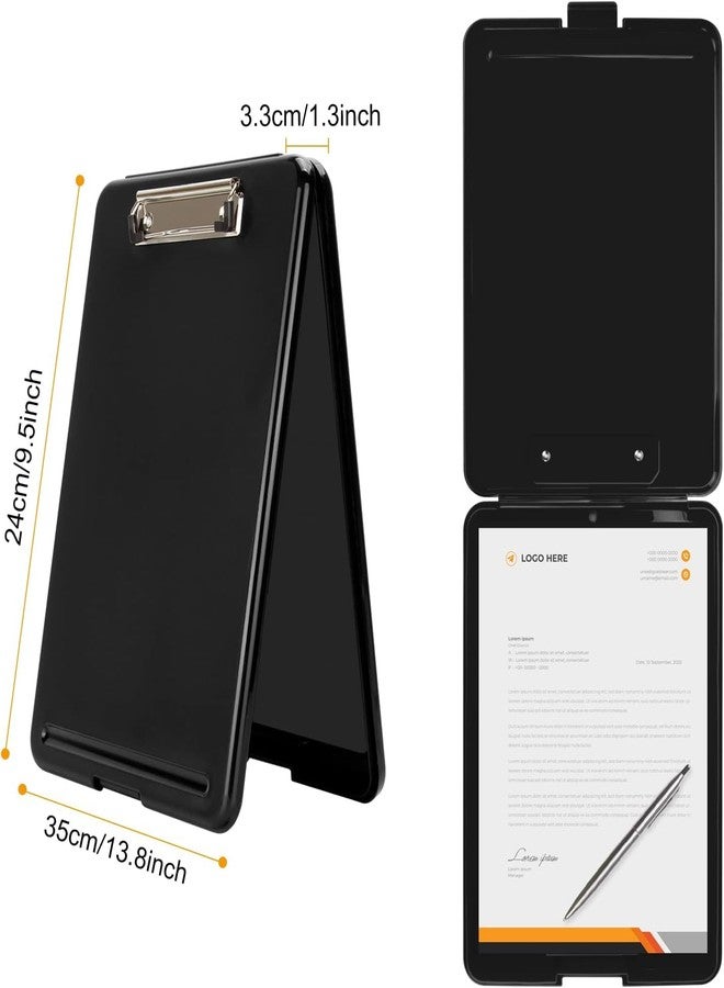 KWIZEAN Black Clipboard with Storage Compartment | Durable Plastic Clipboard Box with Paper Holder, Pen Slot & Secure Clip | Lightweight Writing Pad for Office, School & Field Use - 1Pc - Image 2