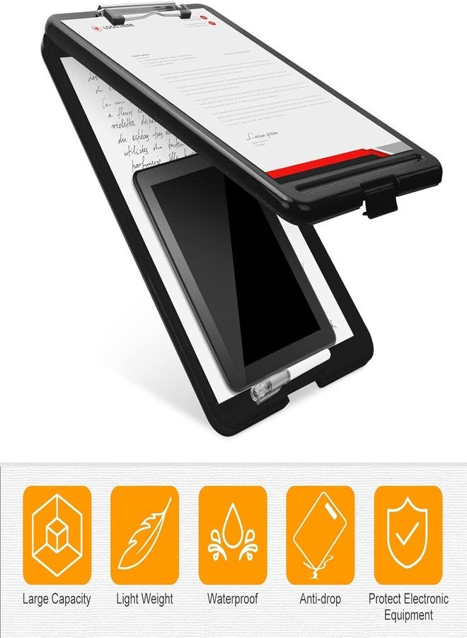 KWIZEAN Black Clipboard with Storage Compartment | Durable Plastic Clipboard Box with Paper Holder, Pen Slot & Secure Clip | Lightweight Writing Pad for Office, School & Field Use - 1Pc - Image 5