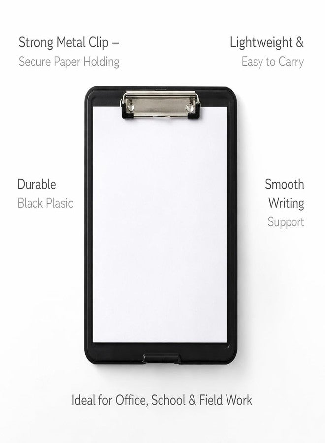 KWIZEAN Black Clipboard with Storage Compartment | Durable Plastic Clipboard Box with Paper Holder, Pen Slot & Secure Clip | Lightweight Writing Pad for Office, School & Field Use - 1Pc - Image 3