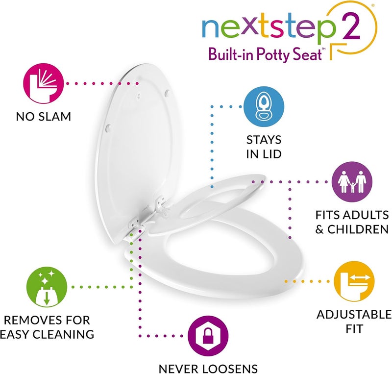 Mayfair مقعد مرحاض Mayfair NextStep2 مع مقعد تدريب الأطفال المدمج ببطء وسهل التنظيف ومقعد أطفال مغناطيسي قابل للإزالة بيضاوي العظم - Image 4