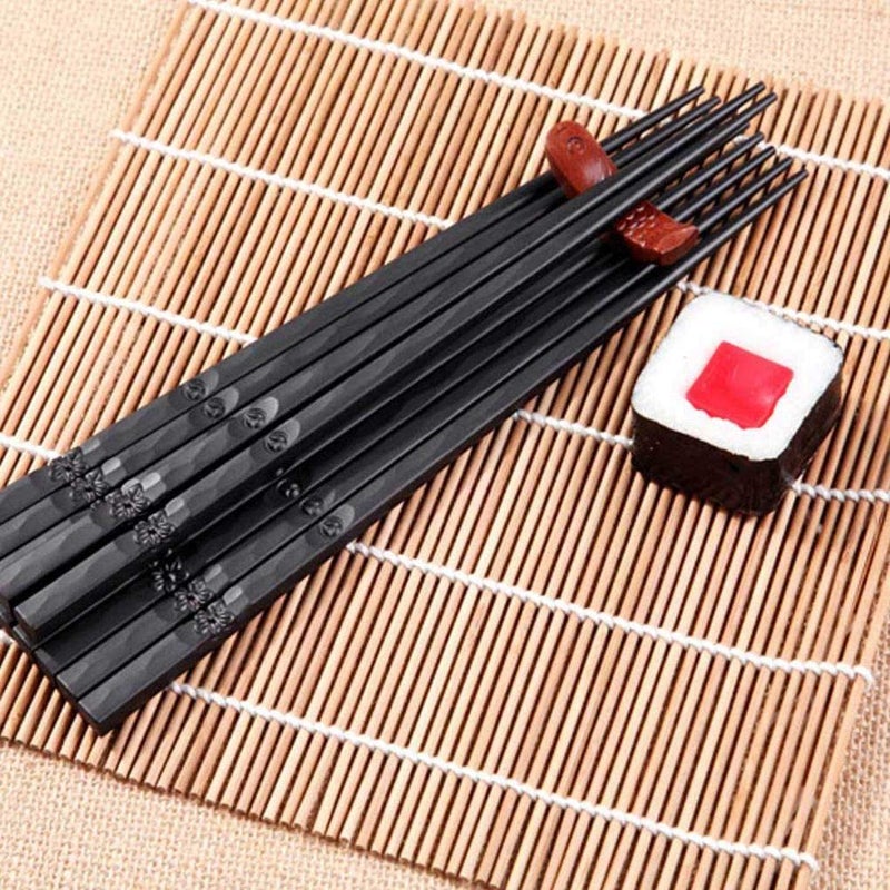 RIANZ Reusable Fiber Glass Alloy Chopsticks Japanese Style Lightweight NonSlip Chop Sticks Black 5 Pairs - Image 2