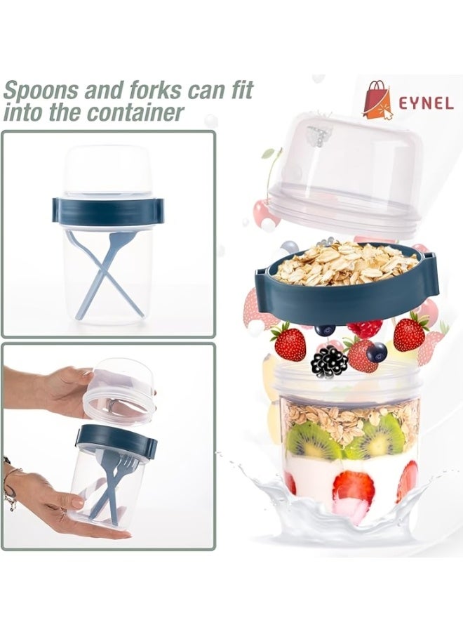 تيتيز كوب زبادي وحبوب الإفطار بغطاء وملعقة وشوكة لتحضير الشوفان الليلي – سعة 650 مل – لون أخضر نعناعي - Image 2