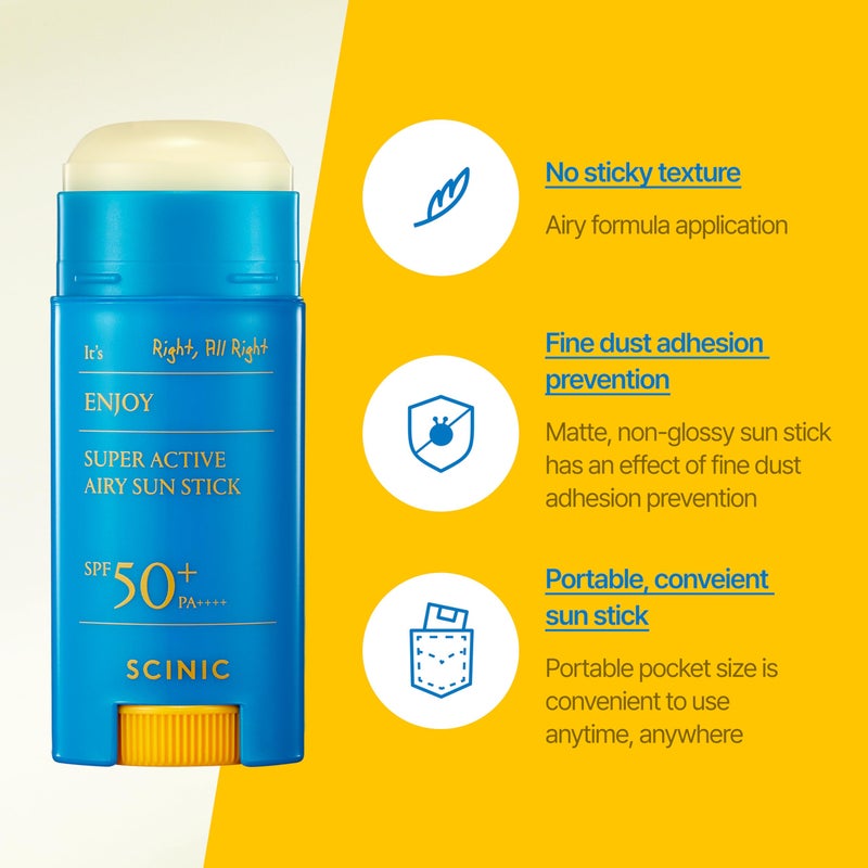 SCINIC Enjoy Super Active Airy Sun Stick SPF50+ PA++++ 0.53oz (15g) | Strong UV Protection Anytime, Anywhere Air-light, Clear | Korean Skincare - Image 3