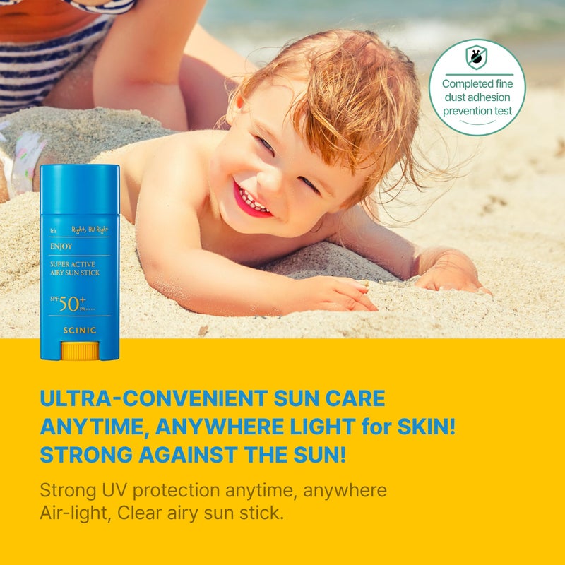 SCINIC Enjoy Super Active Airy Sun Stick SPF50+ PA++++ 0.53oz (15g) | Strong UV Protection Anytime, Anywhere Air-light, Clear | Korean Skincare - Image 2