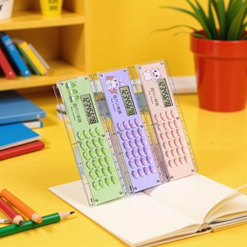 Creative Ruler Calculator, 15cm Cartoon Student Learning Tool, Mini Electronic Gift - Image 2