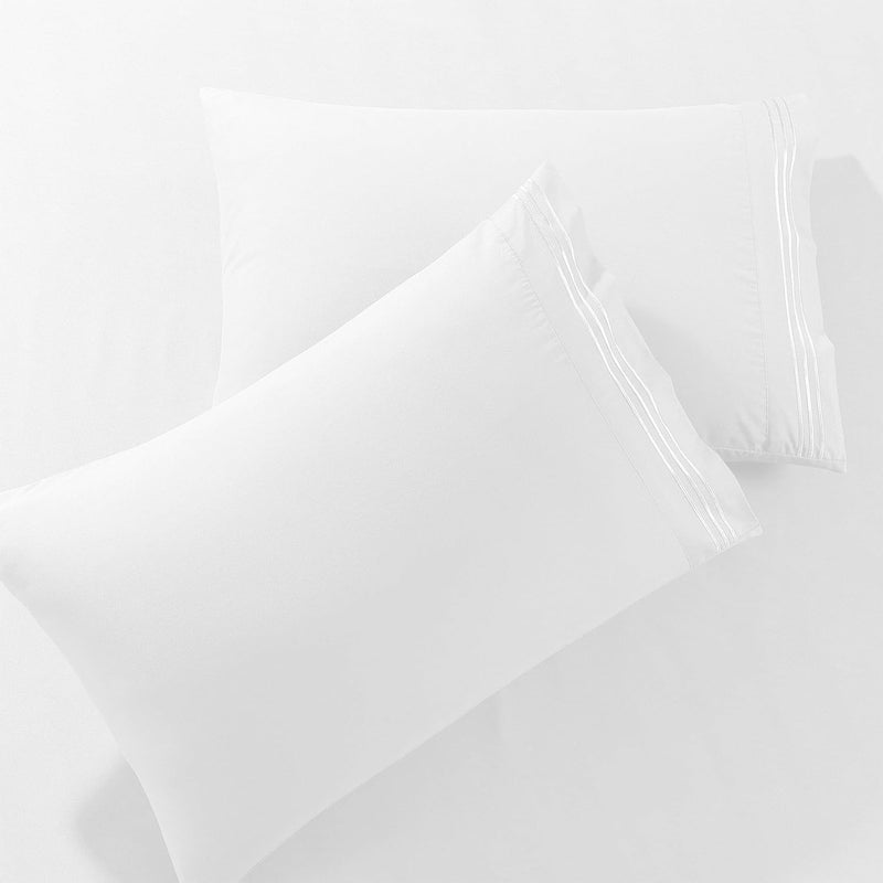 Pure Bedding Bed Sheets - Queen Sheet Set [4-Piece, White] - Hotel Luxury 1800 Brushed Microfiber - Soft and Breathable - Deep Pocket Fitted Sheet, Flat Sheet, Pillow Cases - Image 2