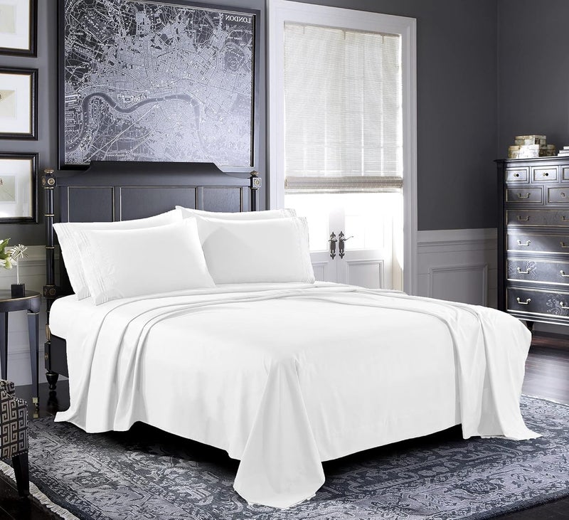 Pure Bedding Bed Sheets - Queen Sheet Set [4-Piece, White] - Hotel Luxury 1800 Brushed Microfiber - Soft and Breathable - Deep Pocket Fitted Sheet, Flat Sheet, Pillow Cases - Image 1