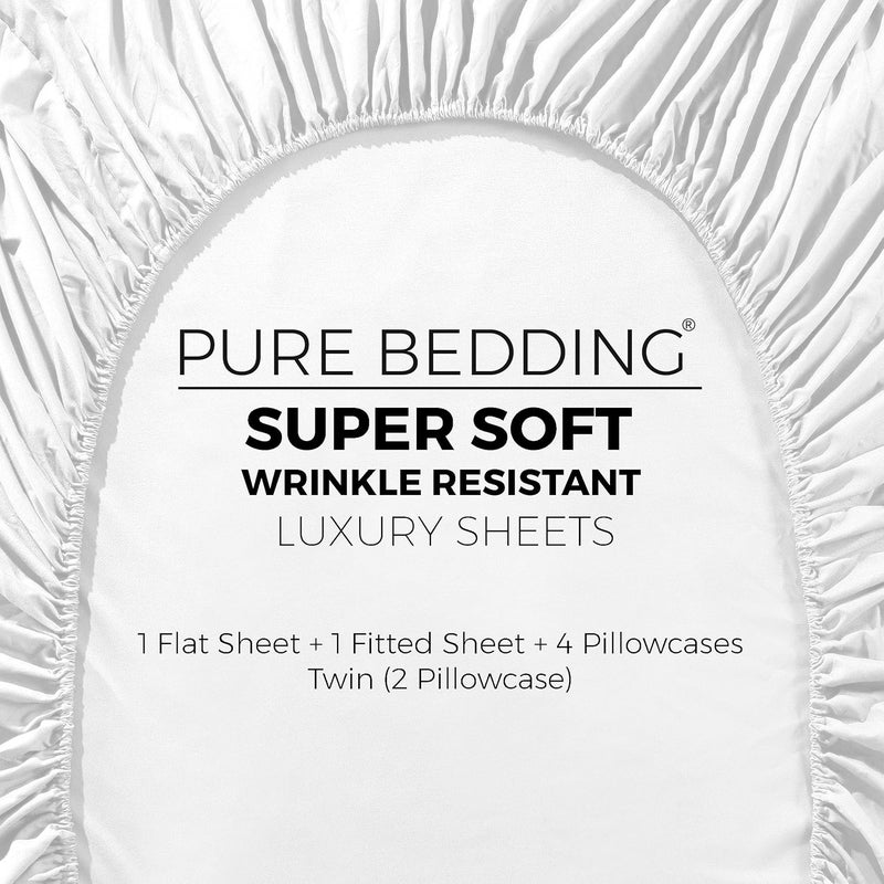 Pure Bedding Bed Sheets - Queen Sheet Set [4-Piece, White] - Hotel Luxury 1800 Brushed Microfiber - Soft and Breathable - Deep Pocket Fitted Sheet, Flat Sheet, Pillow Cases - Image 5