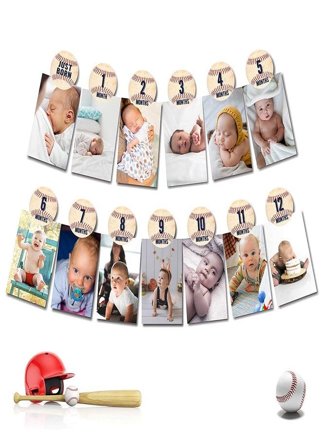 ZTZTST Baseball Birthday Decorations,Baseball Monthly Photo Banner,Baseball First Birthday,Baby Shower Picture Banner - Image 1