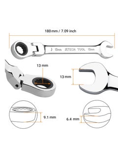 Jetech Jetech 13mm Flexible Head Ratchet Combination Wrench, Industrial Grade Flex Ratcheting Spanner, Heat-Treated Cr-V Alloy Steel, 12 Point Ratchet Box Ended and Open End Spanner, Flex-Head Gear Wrench  - Image 2