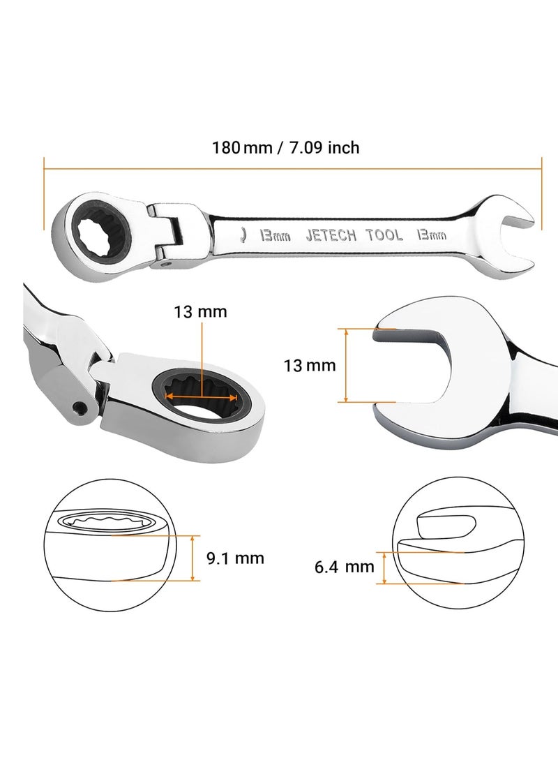 Jetech - Jetech 13mm Flexible Head Ratchet Combination Wrench, Industrial Grade Flex Ratcheting Spanner, Heat-Treated Cr-V Alloy Steel, 12 Point Ratchet Box Ended and Open End Spanner, Flex-Head Gear Wrench - Image 1